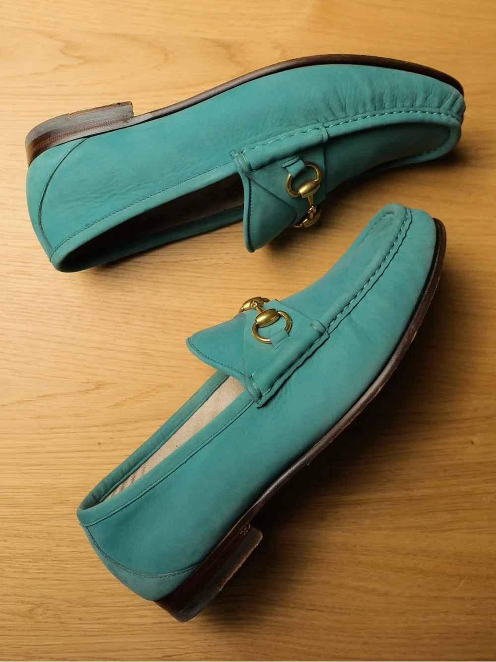Rare Gucci 1953 Horsebit Loafers Teal Leather Size 8 With Box